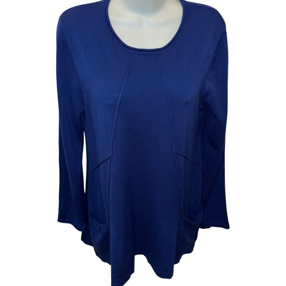 Hannah Slub Tunic Sweater Sz XL Royal Blue Long Sleeve Pockets Lagenlook Cottage